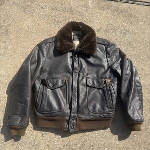 Vintage G-1 Flight Bomber Jacket Genuine Leather Mens 44 Fur Collar Military USA